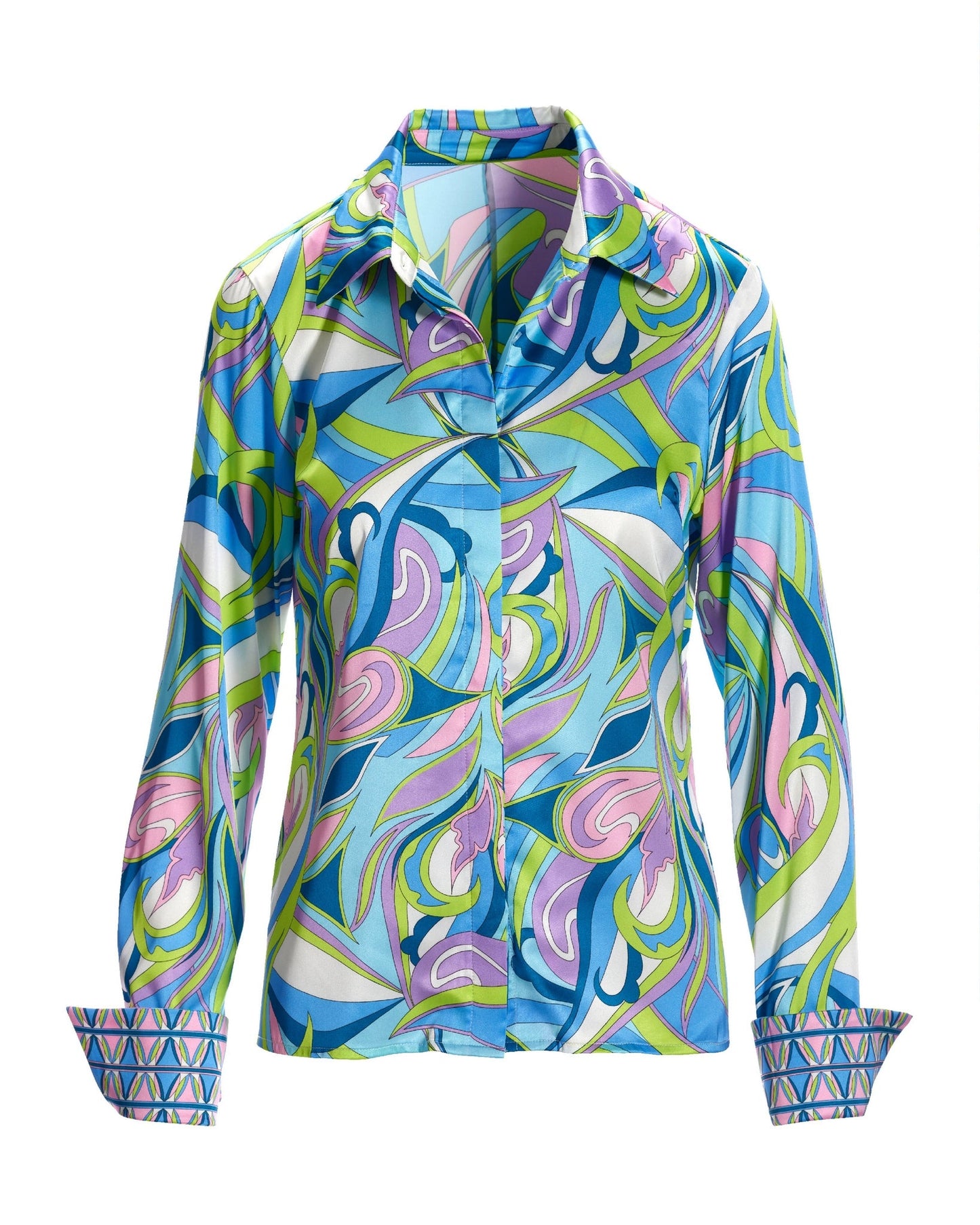 Abigail Abstract Print Sophia Button Up Charmeuse Blouse Multi