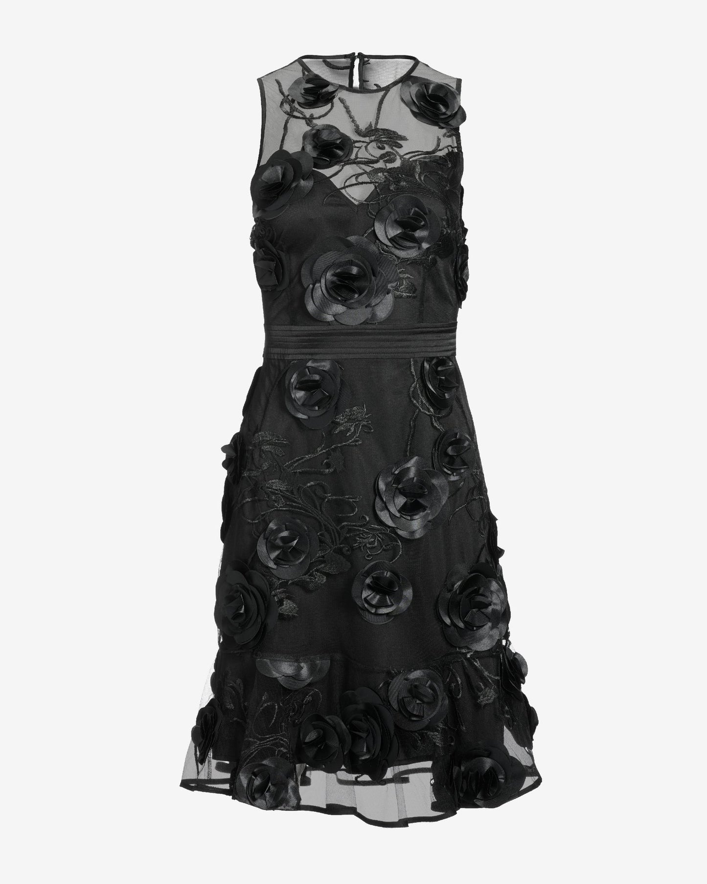 3D Rosette Sleeveless Ruffle Flounce Dress Black