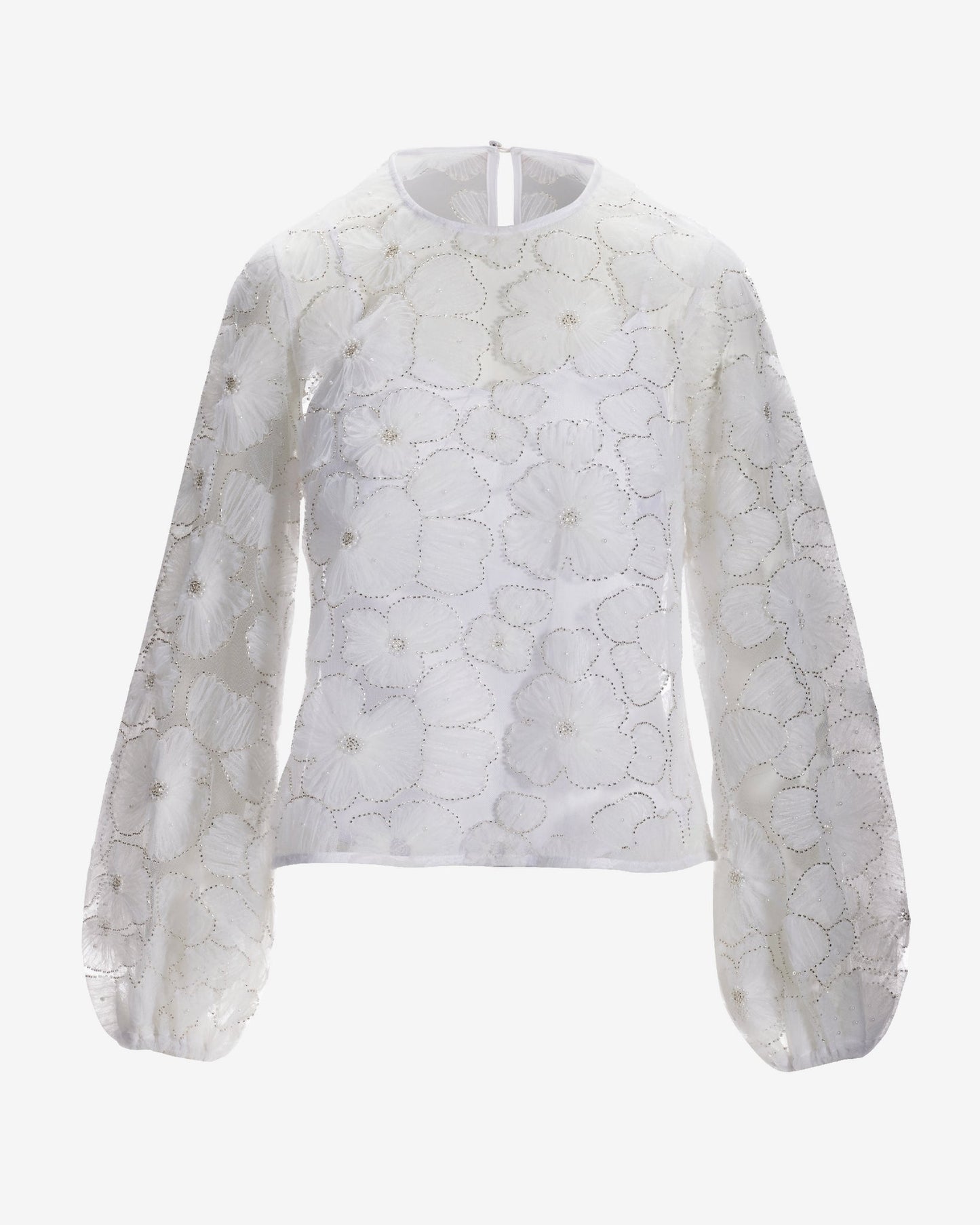 3D Embellished Floral Organza Blouse White